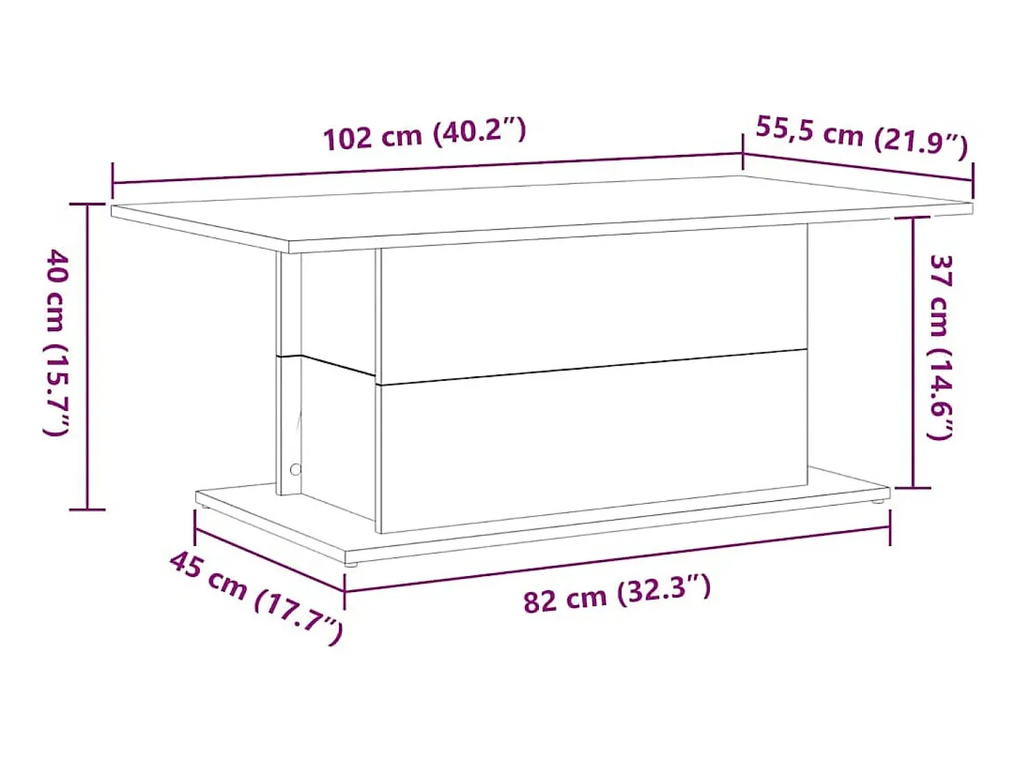Mesa de Café Roble negro 102 x 55.5 x 40 cm
