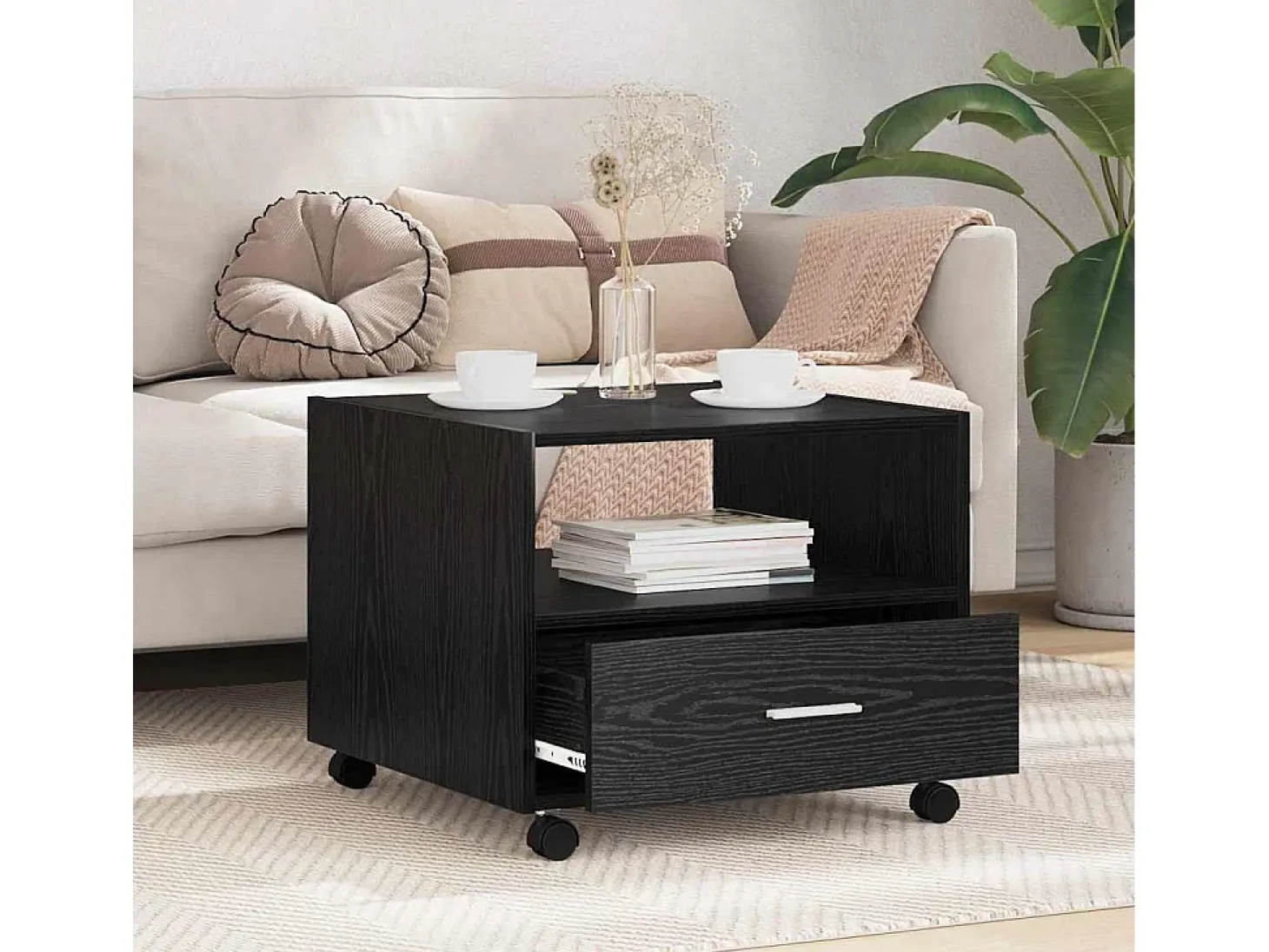 Mesa de Café Roble negro 55 x 55 x 45 cm Madera contrachapada