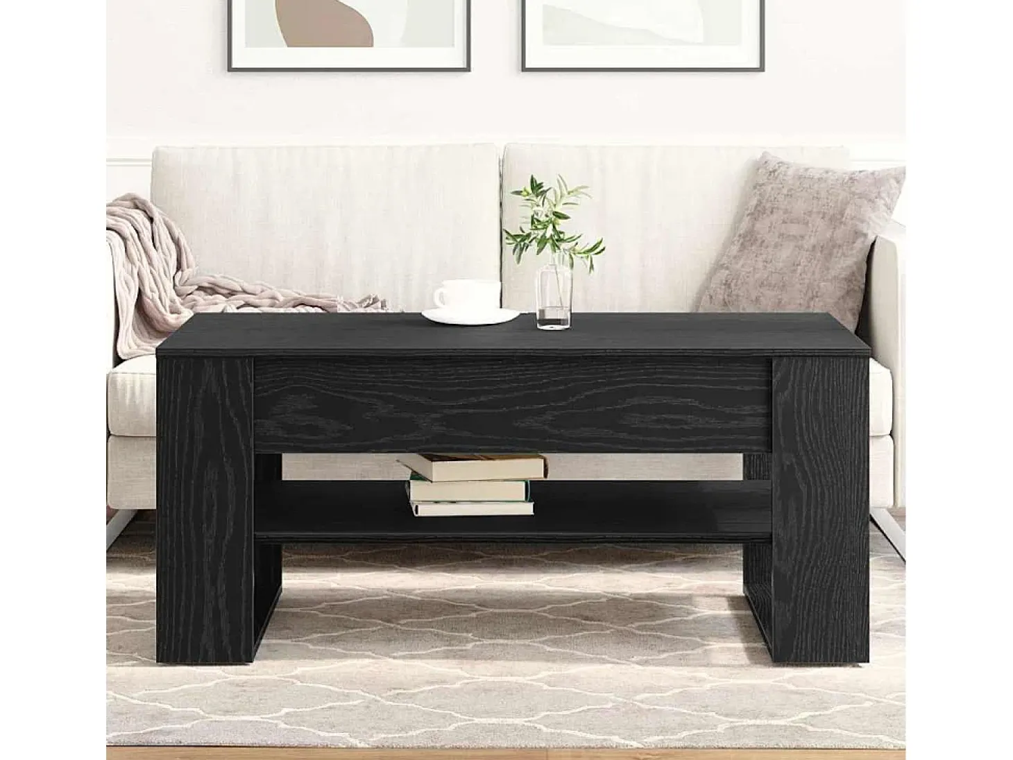 Mesa de Café Roble negro 102 x 55 x 45 cm Madera contrachapada