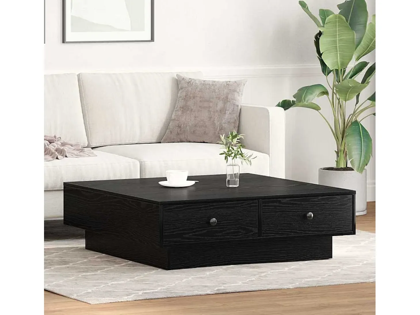 Mesa de Café Roble negro 90 x 90 x 28 cm Madera contrachapada