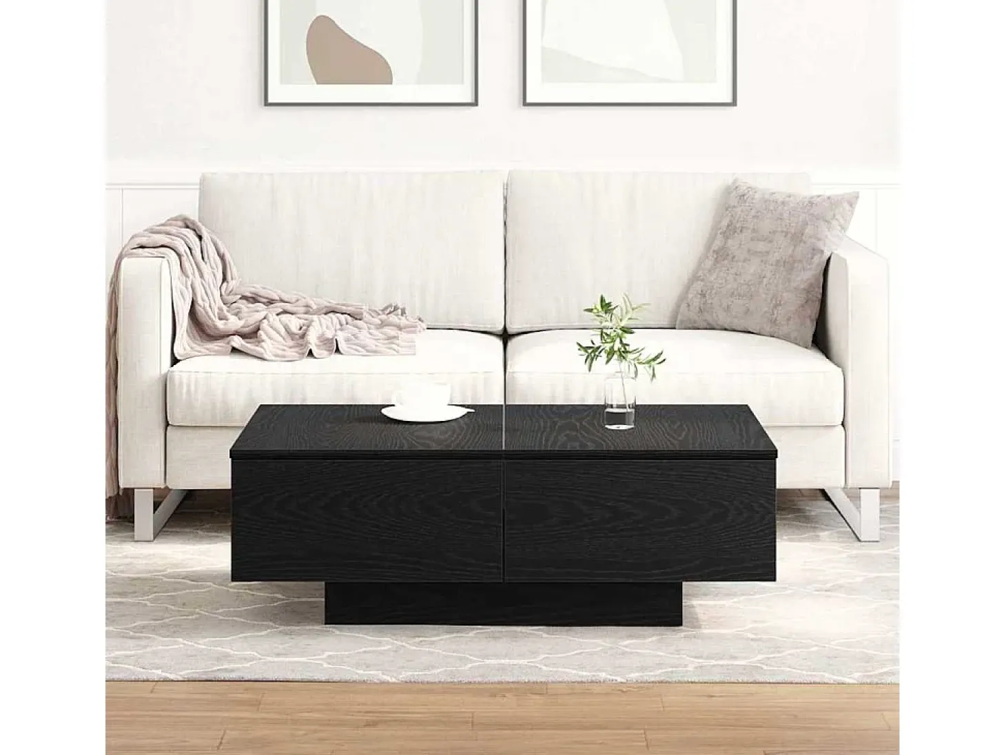 Mesa de Café Roble negro 90 x 60 x 31 cm Madera contrachapada