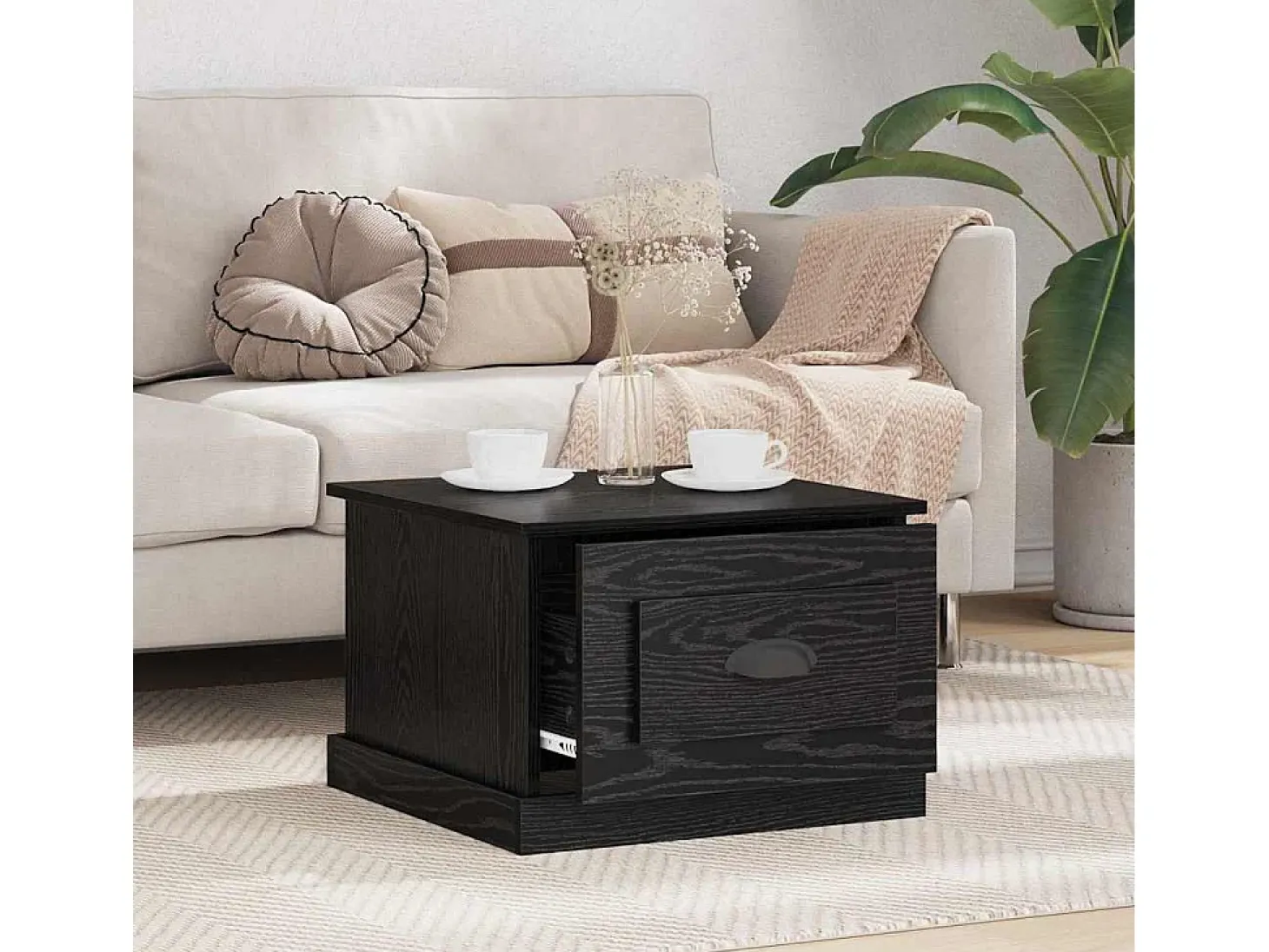 Mesa de Café Roble negro 50 x 50 x 35 cm Madera contrachapada