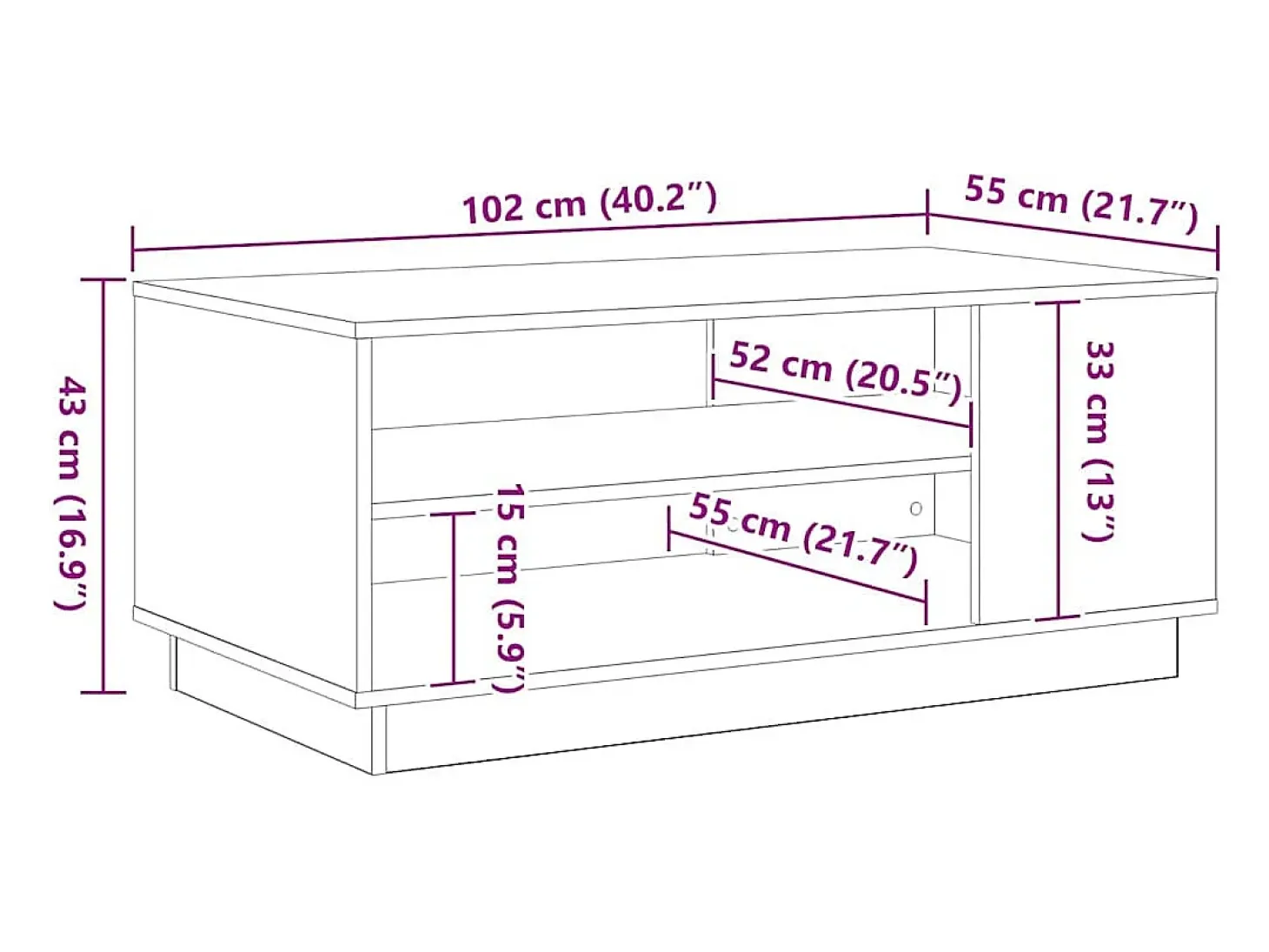 Mesa de Café Roble negro 102 x 55 x 43 cm Madera contrachapada