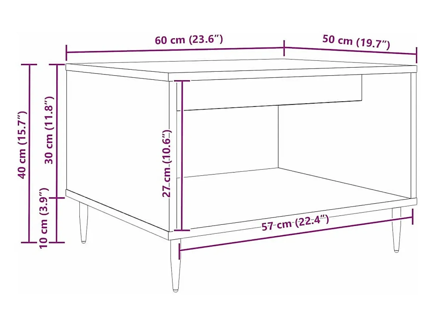 Mesa de Café Roble negro 60 x 50 x 40 cm Madera contrachapada