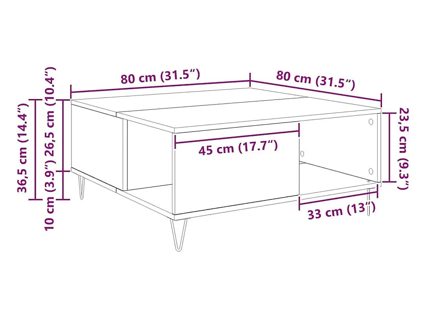Mesa de Café Roble negro 80 x 80 x 36.5 cm Madera contrachapada