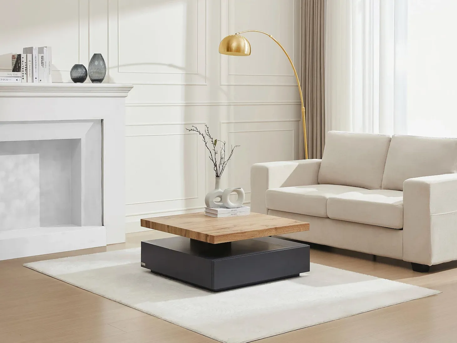 Mesa de centro - 1 cajón y tablero pivotante - MDF - Color: antracita y roble. KYRIA