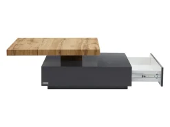 Mesa de centro - 1 cajón y tablero pivotante - MDF - Color: antracita y roble. KYRIA