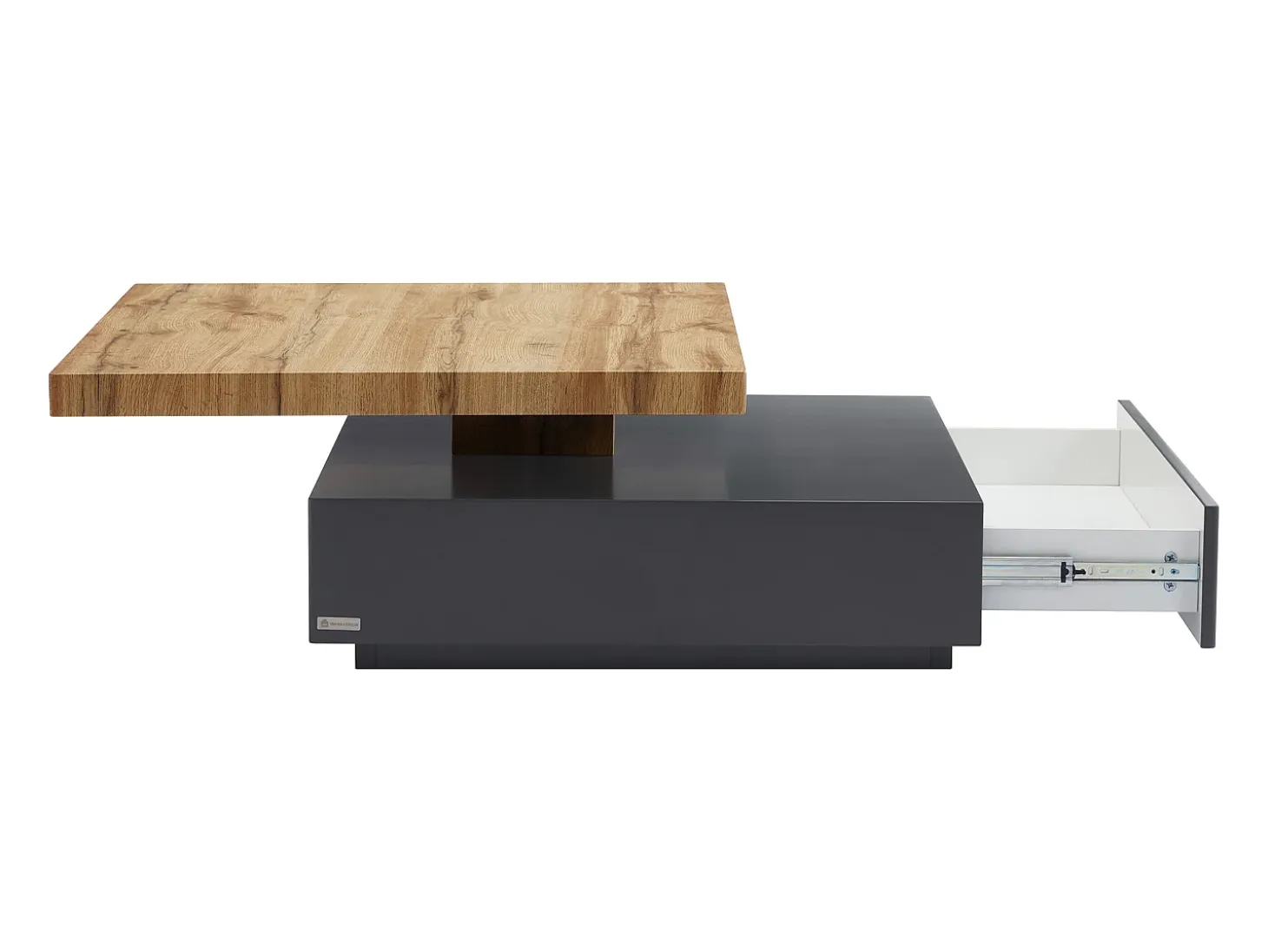 Mesa de centro - 1 cajón y tablero pivotante - MDF - Color: antracita y roble. KYRIA