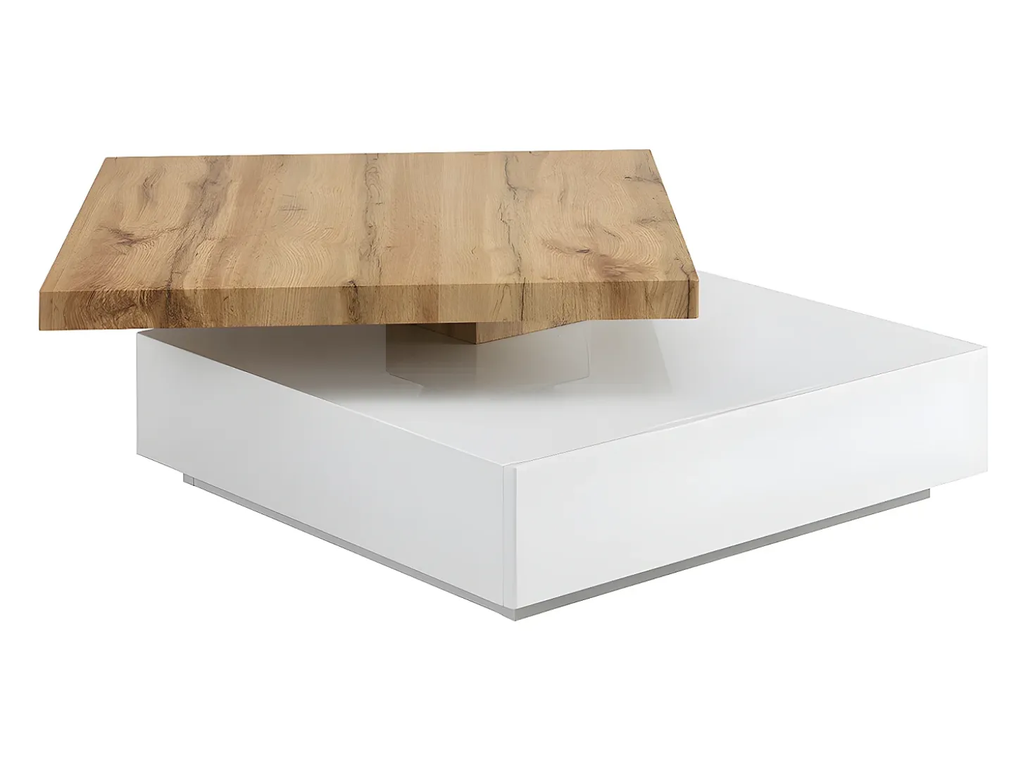 Mesa de centro - 1 cajón y tablero pivotante - MDF - Color: blanco y roble. KYRIA