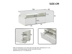 Mesa de centro - 100 x 50 x 35 cm - Mesa de centro para salón - Con LED + 2 cajones - Tablero de aglomerado - Blanco