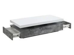 Mesa de centro- 2 cajones - MDF - Color: cemento y blanco lacado. FELIX