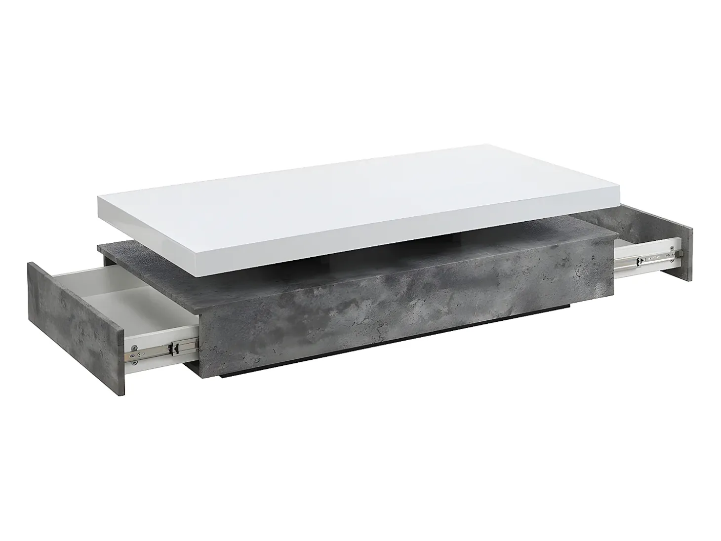 Mesa de centro- 2 cajones - MDF - Color: cemento y blanco lacado. FELIX