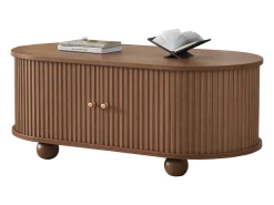 Mesa de centro 100×50×40 cm - con 2 puertas correderas - compartimento de almacenamiento - marrón