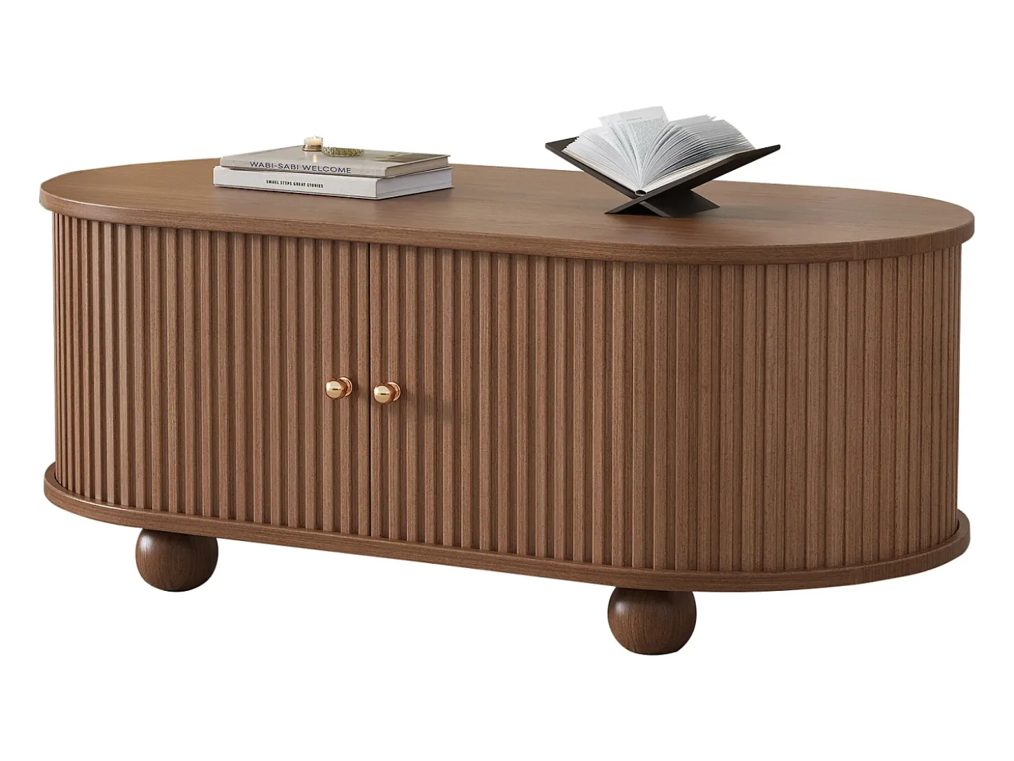 Mesa de centro 100×50×40 cm - con 2 puertas correderas - compartimento de almacenamiento - marrón