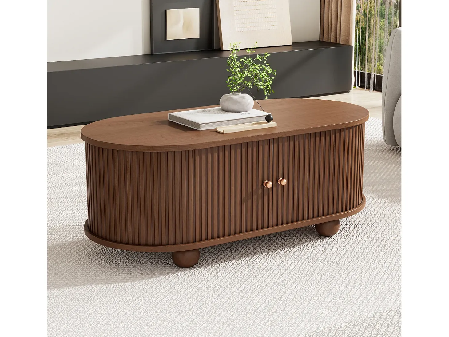 Mesa de centro 100×50×40 cm - con 2 puertas correderas - compartimento de almacenamiento - marrón