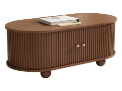 Mesa de centro 100×50×40 cm - con 2 puertas correderas - compartimento de almacenamiento - marrón