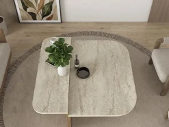 Mesa de centro - Efecto travertino beige y natural oscuro - MARALIA