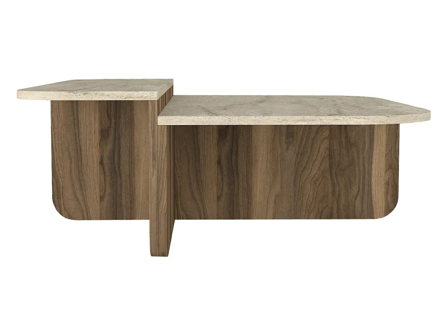 Mesa de centro - Efecto travertino beige y natural oscuro - MARALIA