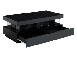 Mesa de centro - MDF lacado - LEDs - 2 cajones y 2 estantes - Negro - FABIO II