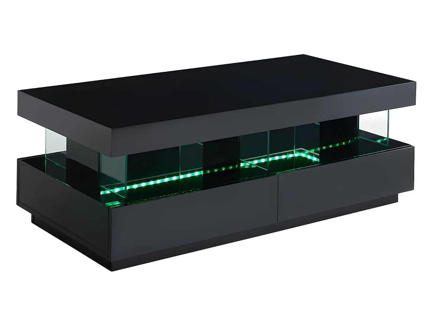 Mesa de centro - MDF lacado - LEDs - 2 cajones y 2 estantes - Negro - FABIO II