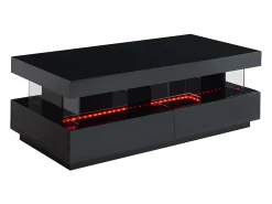 Mesa de centro - MDF lacado - LEDs - 2 cajones y 2 estantes - Negro - FABIO II