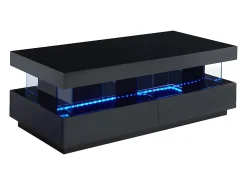 Mesa de centro - MDF lacado - LEDs - 2 cajones y 2 estantes - Negro - FABIO II
