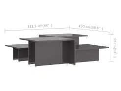 Mesa de centro 2 piezas madera contrachapada gris 111,5x50x33cm