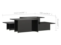 Mesa de centro 2 piezas madera contrachapada negro 111,5x50x33cm