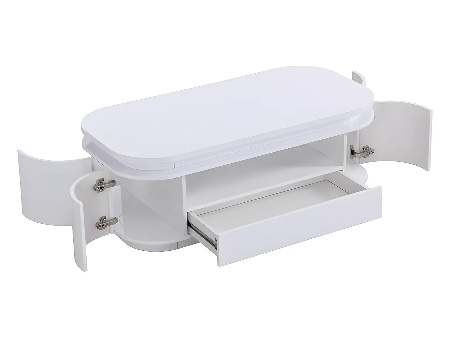 Mesa de centro 4 puertas y 1 cajón con LEDs - MDF - Color: blanco lacado - VANDANA