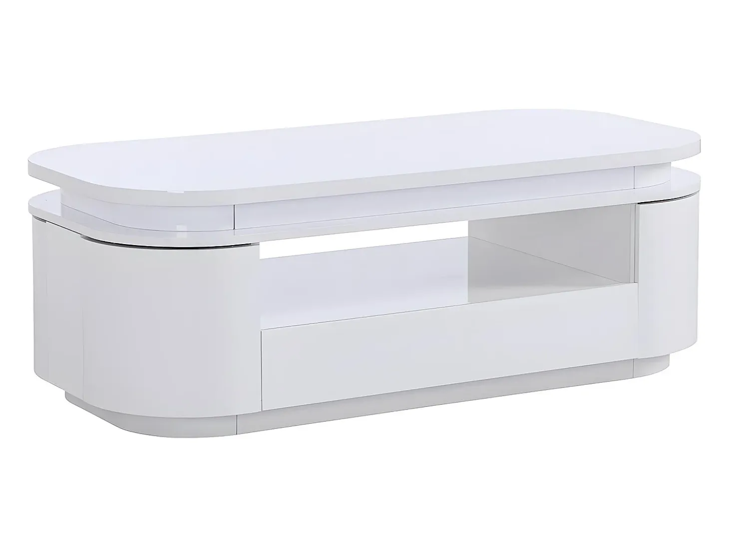 Mesa de centro 4 puertas y 1 cajón con LEDs - MDF - Color: blanco lacado - VANDANA