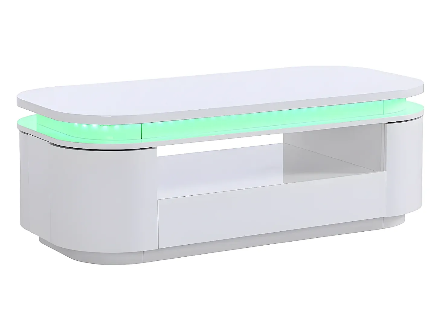 Mesa de centro 4 puertas y 1 cajón con LEDs - MDF - Color: blanco lacado - VANDANA