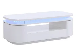 Mesa de centro 4 puertas y 1 cajón con LEDs - MDF - Color: blanco lacado - VANDANA