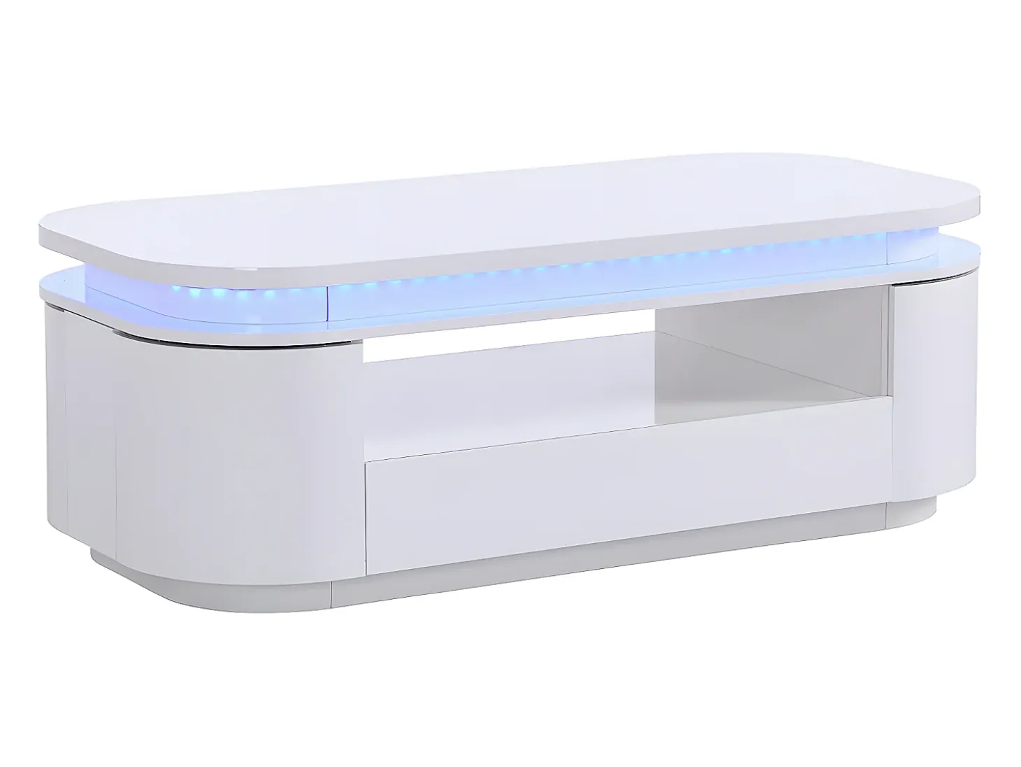 Mesa de centro 4 puertas y 1 cajón con LEDs - MDF - Color: blanco lacado - VANDANA