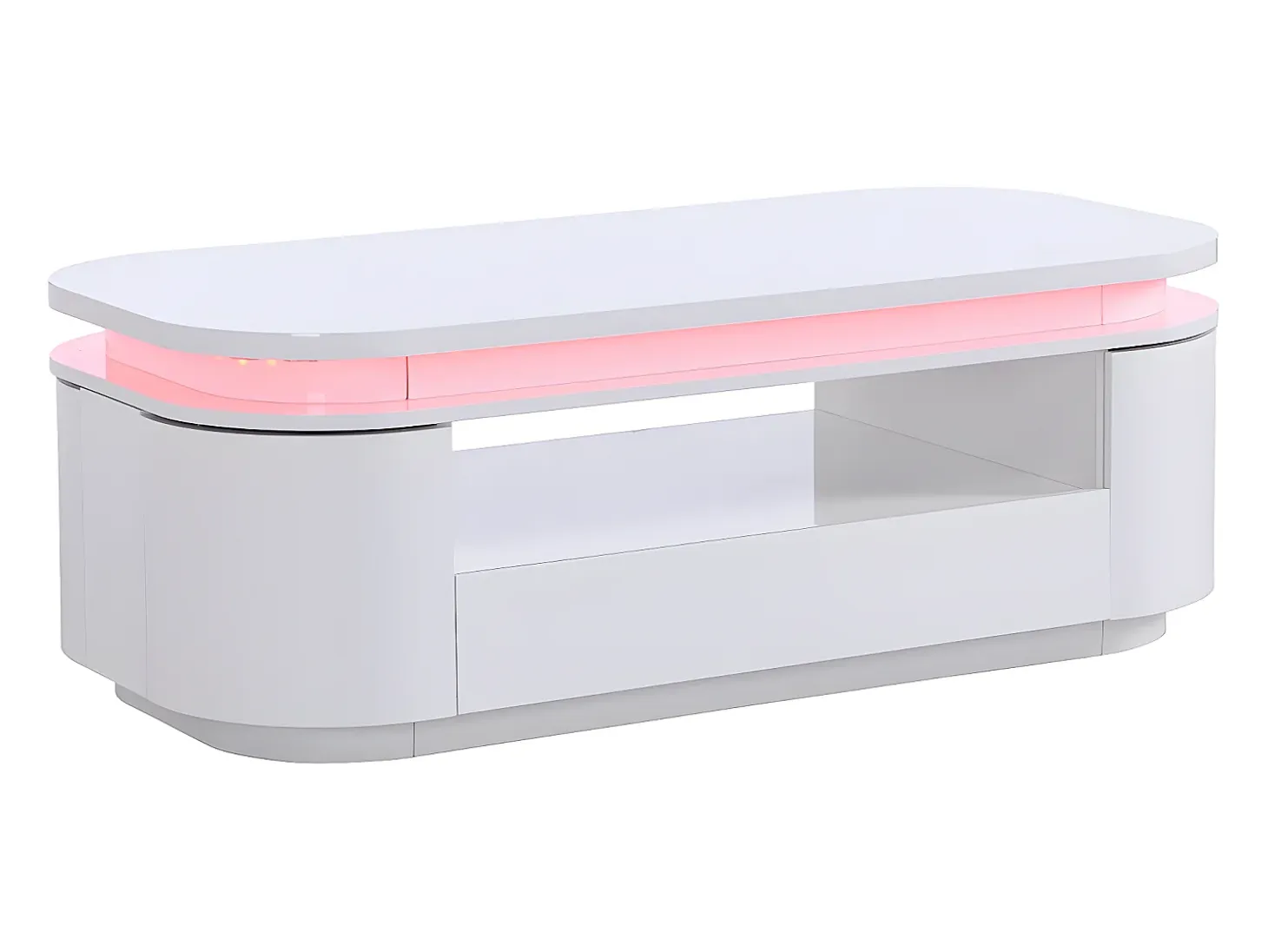 Mesa de centro 4 puertas y 1 cajón con LEDs - MDF - Color: blanco lacado - VANDANA