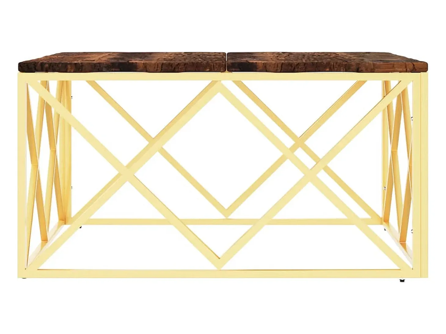 Mesa de centro acero inoxidable madera maciza reciclada dorada