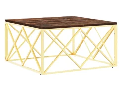 Mesa de centro acero inoxidable madera maciza reciclada dorada