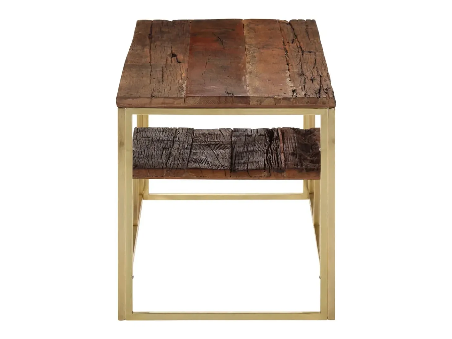 Mesa de centro acero inoxidable madera maciza traviesa dorado
