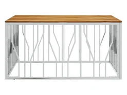 Mesa de centro acero inoxidable y madera maciza acacia plateado