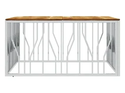 Mesa de centro acero inoxidable y madera maciza acacia plateado