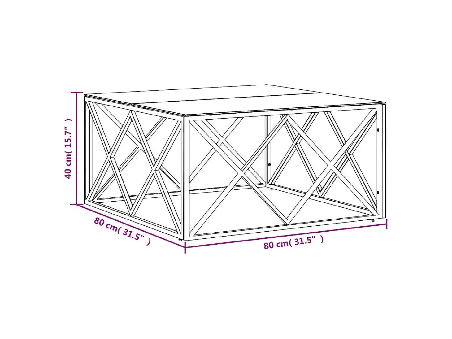 Mesa de centro acero inoxidable y vidrio 80x80x40 cm