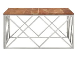 Mesa de centro acero inoxidable plateado y madera maciza acacia