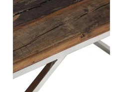 Mesa de centro acero inoxidable madera maciza traviesa plateado