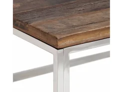 Mesa de centro acero inoxidable madera maciza traviesa plateado
