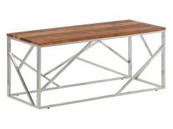 Mesa de centro acero inoxidable plateado y madera maciza acacia