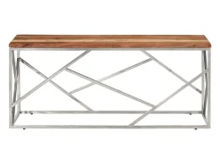 Mesa de centro acero inoxidable plateado y madera maciza acacia