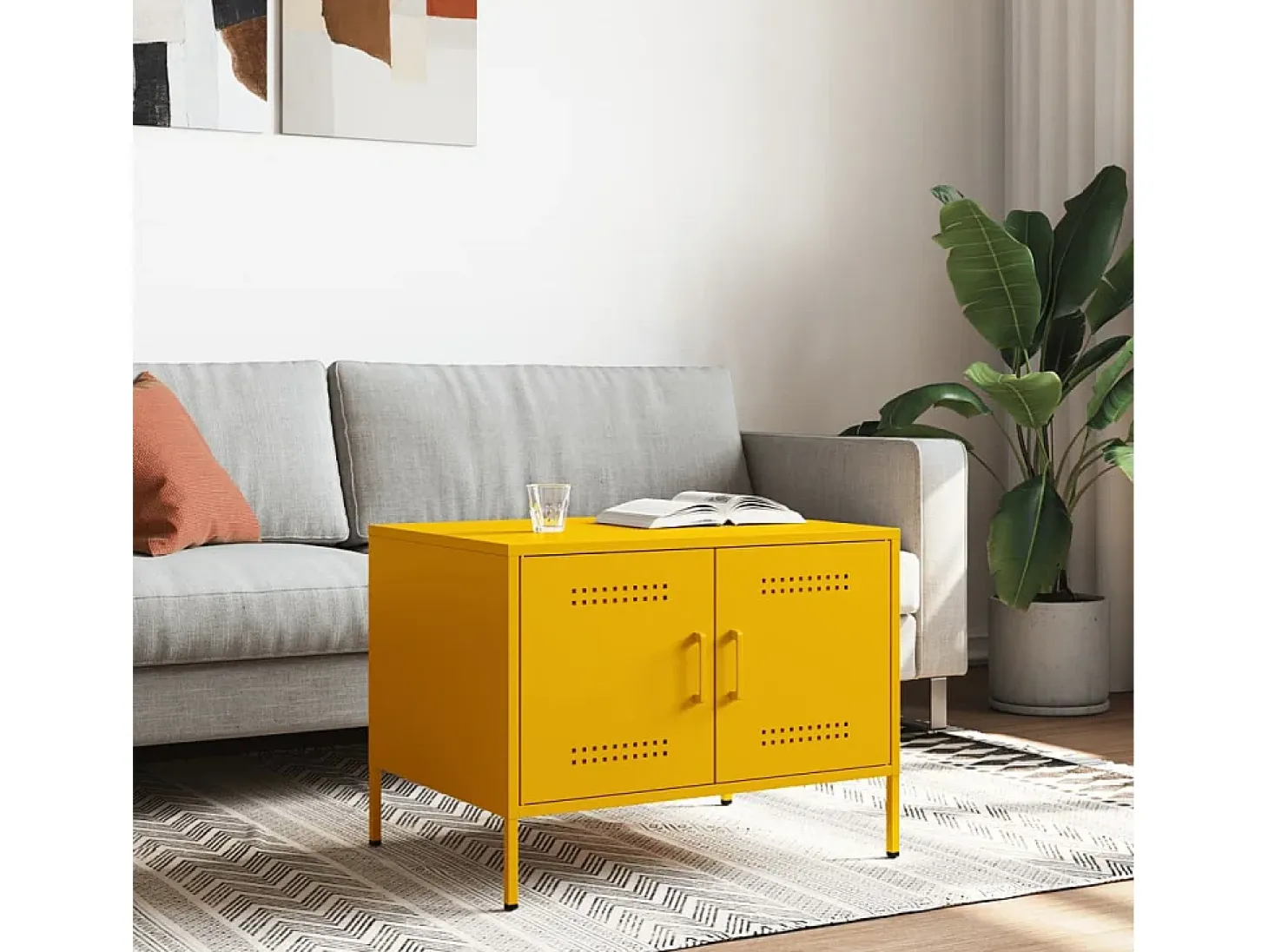 Mesa de centro acero laminado en frío amarillo 68x50x50,5 cm