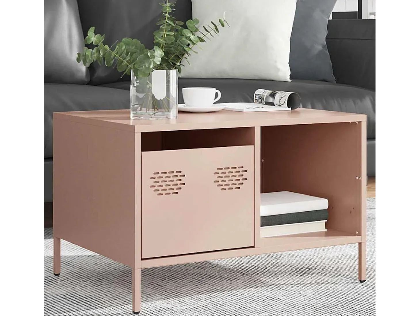Mesa de centro acero laminado en frío rosa 68,5x50x43,5 cm