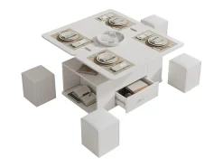 Mesa de centro ajustable en altura 100x50x45cm - multifuncional 4 en 1 - con 1 cajón - con 4 taburetes - blanca