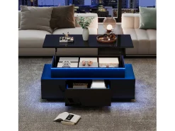 Mesa de centro ajustable en altura 96x45x40cm - con almacenamiento oculto - con 1 cajón - con iluminación LED - negra