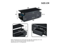 Mesa de centro ajustable en altura 96x45x40cm - con almacenamiento oculto - con 1 cajón - con iluminación LED - negra